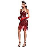 Pixiemain Women's 1920s Flapper Sequin Dress for Great Gatsby Theme Party Dress With Roaring 20s Accessories Set for Party