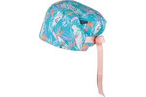 CALOMED Euro Style Scrub Cap for Women & Men with Ribbon Ties & Buttons, Head Cover for Long or Short Hair