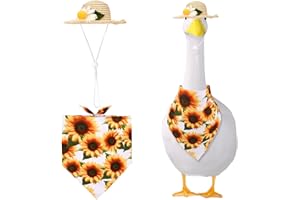 Porch Goose Outfits, Hawaiian Summer Sunflower Pastoral Style Goose Clothes Set Straw Hat & Scarf Costume for 23/17" Lawn Sta