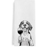 GWFSJYU Beagle Gifts Wine Kitchen Towels, Beagles Dog Wine Lovers Drinkers Gifts Dish Tea Towels for Kitchen Bars Decor, Funny Beagle Decorative Hand Towel for Bathroom, 16x24 Inch