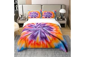 jejeloiu Tie Dye Duvet Cover 100% Cotton Queen Size Boho Hippie Decorative Duvet Cover 100% Cotton Home Decor Trippy Tie Dyed Trippy Tie Dyed Colorful Bedspread Cover