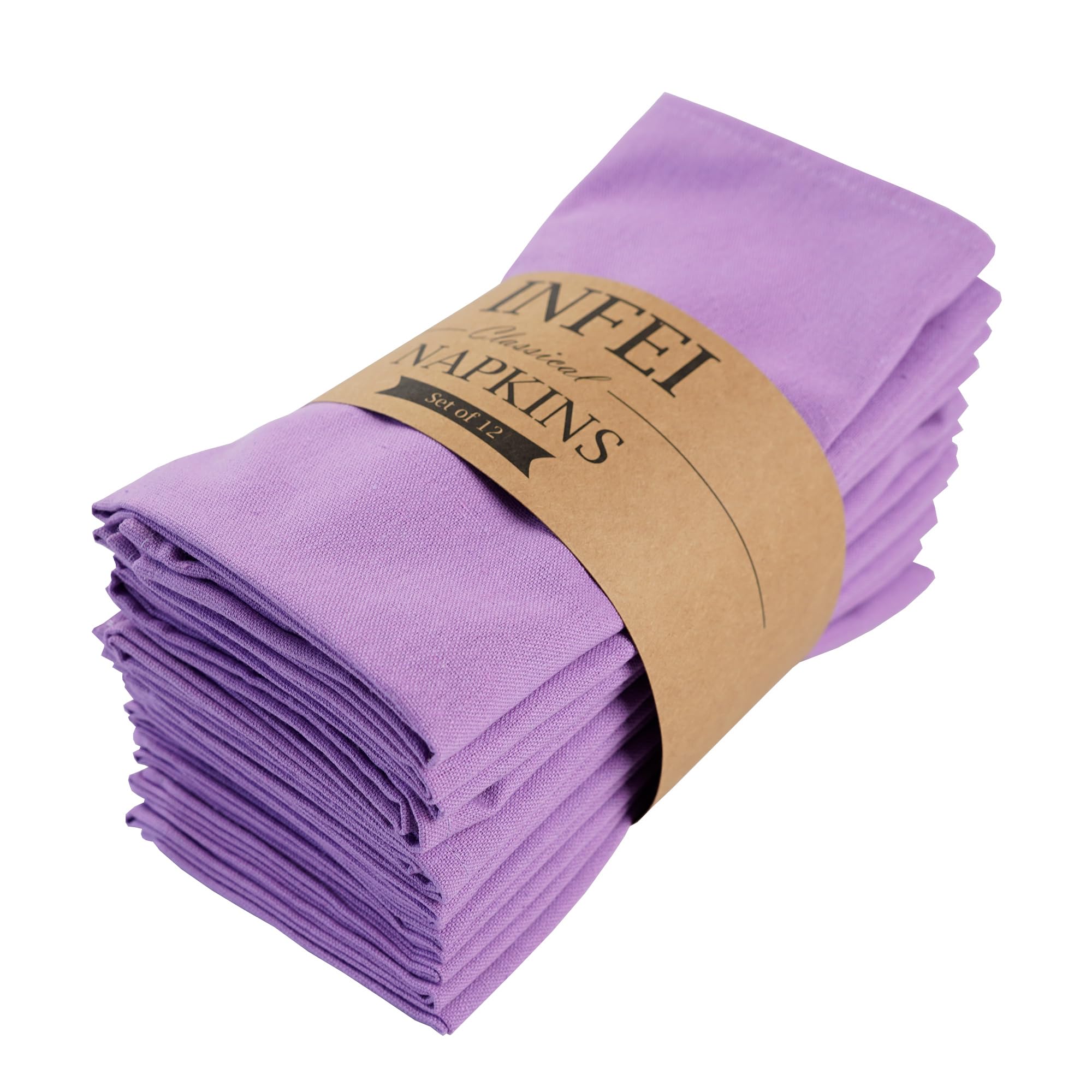 Solid Color Cotton Blended Dinner Cloth Napkins - Set of 12 (17 x 17 inches) - For Events & Home Use (Lavender)
