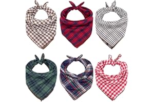 REMIFA Christmas Dog Bandanas, 6PCS Plaid Holiday Dog Bandanas for Boy Girl, Washable Reversible Cotton Bibs Scarf, Adjustable Square Pet Kerchief Birthday Christmas Gift for Small to Large Dogs Puppy Cats
