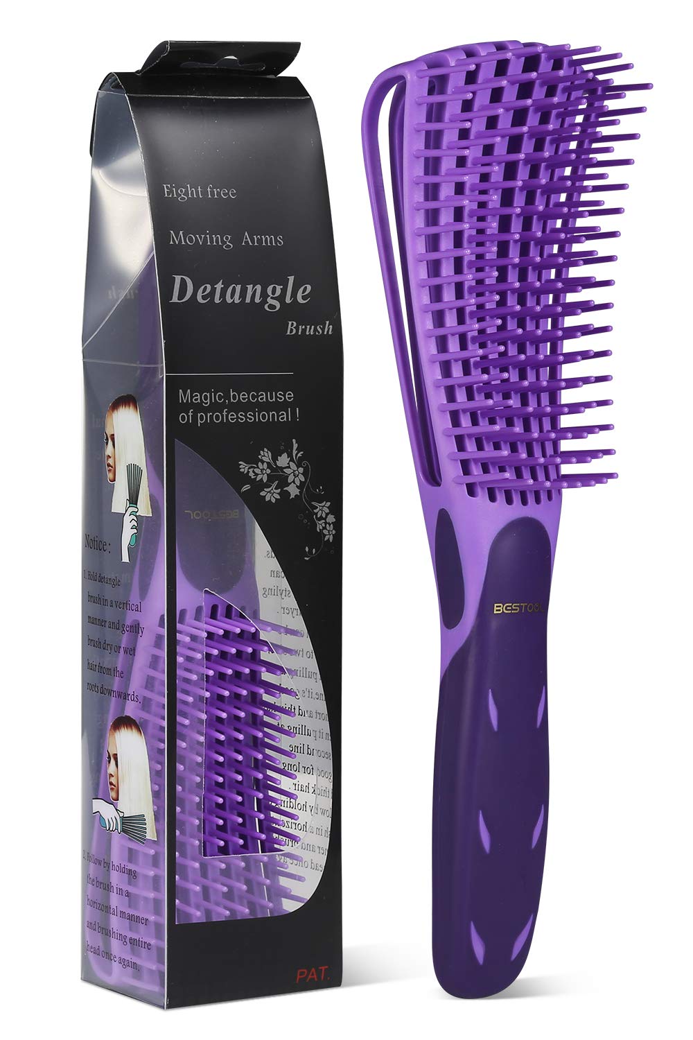 BESTOOL Detangle Hair Brush, Detangling Brush for Black Natural Hair Curly Afro 3/4abc Texture, Curly Hair Brush Faster and Easier Detangle Wet or Dry Hair with No Pain (Purple)