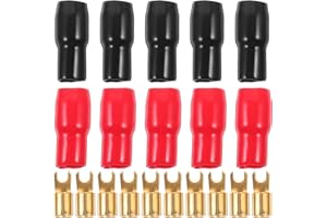 5 Pairs Copper Gold Plated 4 Gauge Strip Spade Terminal Spade Fork Adapters Connectors Plugs Crimp Barrier Spades for Speaker