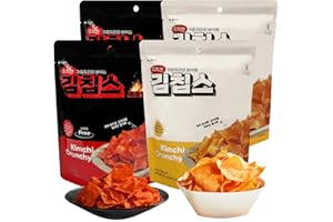 KGALLERY KIMCHIPS Spicy Korean Kimchi Flavor Chips - Crunch Crispy Kimchi K-Snack Rice Cracker K-Food Munchies, Gluten Free Healthy Snack Alternative Korean Spice Flavor - No MSG Added (4 PACK, Half and Half)