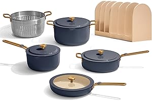 Our Place 11-Piece Essentials Complete Cookware Set - Ceramic Fry Pan, Saucepan, Sauté Pan, Stock Pot, Strainer Basket & Rack