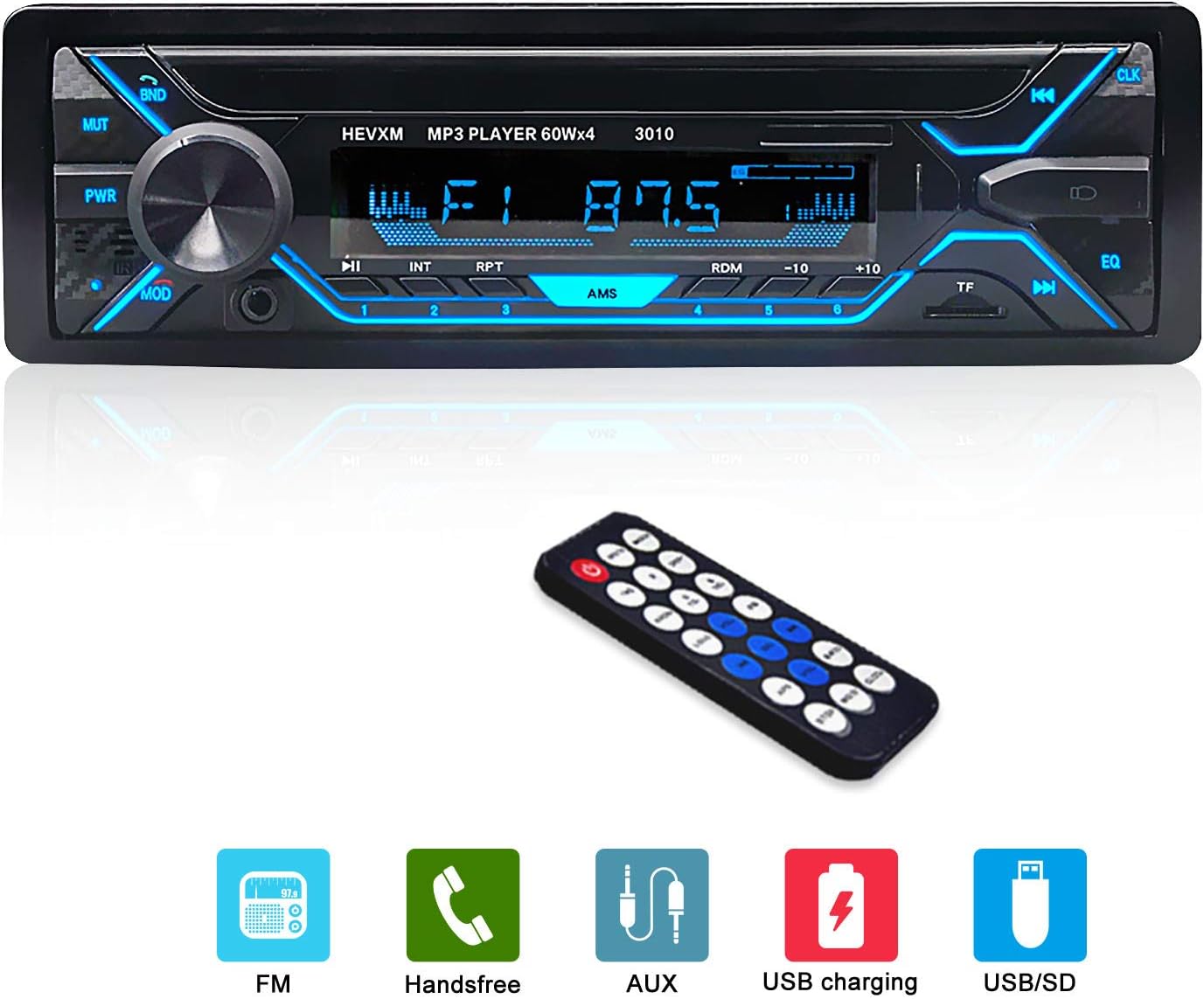 ESSGOO Single Din Car Stereo Receiver BT Car Audio MP3 Player WMA AM/FM/USB Charging/AUX/U Disk/SD Card Play Support, Wireless Remote Control& Detachable Front Panel (NO CD/DVD Player)