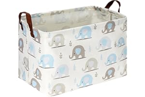 NTAOHAMPER Rectangular Blue Elephant Storage Basket,Collapsible Gift Basket with Handles,Books Box,Room Decor(Blue Elephant)