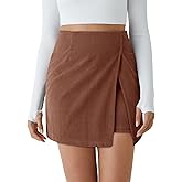 Cicy Bell Womens Corduroy Mini Skirt Casual High Waisted Side Slit A-line Bodycon Work Fall Short Skirts