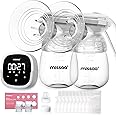 MISSAA Double Electric Breast Pump, Breast Pump Hands Free with 5 Modes & 7 Levels, Pain Free Portable Breast Pump with Lighting Touchscreen, 10 Milk Storage Bags, 2 Baby Bottles and Flange Ruler
