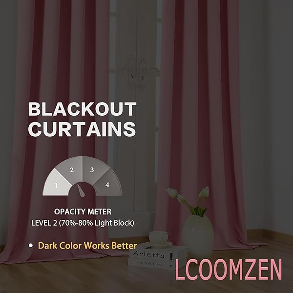 LCOOMZEN PINK GROMMET BLACKOUT CURTAINS FOR BEDROOM AND LIVING ROOM 2 PANELS SET THERMAL INSULATED ROOM DARKENING CURTAINS (W52 X L90 INCH, PINK)