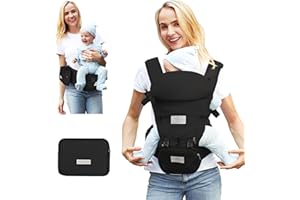 FRUITEAM Baby Carrier Newborn to Toddler, Safety-Certified Baby Carrier with Hip Seat, Ergonomic 6-in-1 Baby Carrier with Head Support, Adjustable & Removable Baby Holder for All Seasons, Black