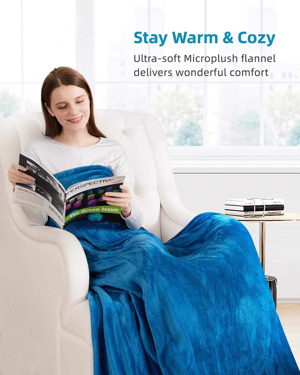 iTeknic Heated Blanket Electric Throw, 60"x 50" Flannel Electric Blanket with 10 Heating Levels & 1H/2H/3H Auto Off, ETL Certified, Overheating Protection Heated Throw, Machine Washable (Blue): Home & Kitchen
