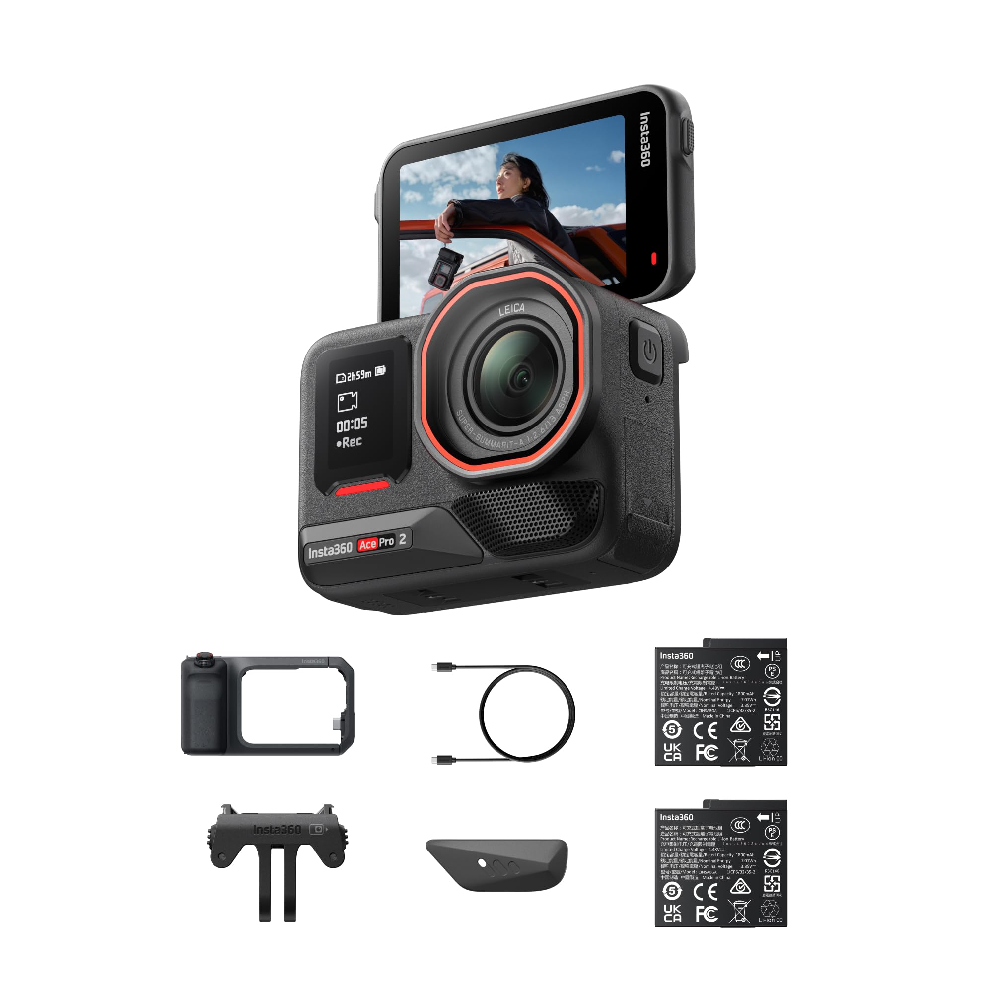 Insta360 Ace Pro 2 Xplorer Pro Bundle - 8K Waterproof Action Camera Co-Engineered with Leica, 1/1.3" Sensor, Dual AI Chip, Leading Low Light, Xplorer Grip Pro Kit for Street Photography Image