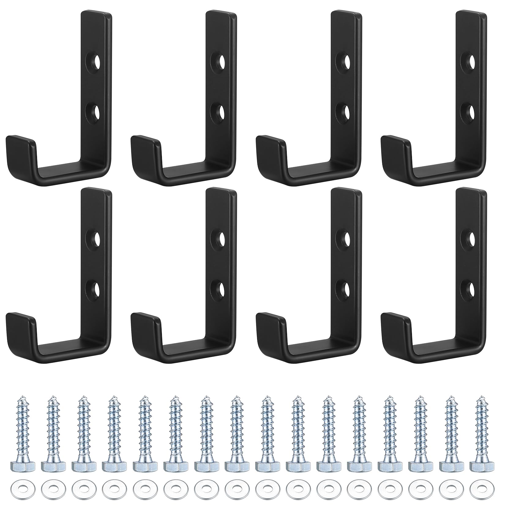 Qeapug 8 Pcs Heavy Duty Wall Mounted J Shape Hooks - Black, Garage, Truck, Home Equipment Organizer