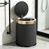 URALFA Bathroom Trash Can Automatic Touchless, Motion Sensor Trash Can | 2.8 Gal Bathroom Garbage Can with Lid, Smart Waterproof Trash Bin for Bedroom, Office, Restroom, Black and Gold