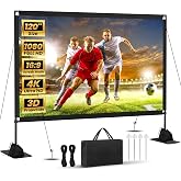 120inch Projector Screen with Stand: Portable Projector Screen Outdoor Indoor Front/Rear16:9 4K HD with Carry Bag Sandbag- Movie Screen for Backyard Moive Night, Camping, Theater