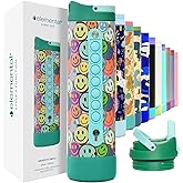 Elemental Iconic Kids Water Bottle for School - 100% Leak-Proof Insulated Water Bottles with Straw Lid & Pop-It Handle for Boys & Girls - Triple-Wall Insulated & BPA-Free, 20oz – Graffiti Smile
