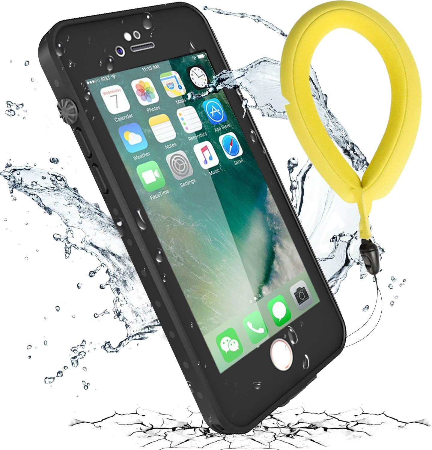 iThrough iPhone 7 Waterproof Case, Upgraded Shockproof Dropproof Dirtproof Rain Snow Proof Case with Floating Strap Built in Screen Protector, Heavy Duty Underwater Case Cover for iPhone 7/8 (Black)