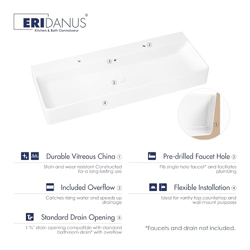 Eridanus 24" X 16" Vessel Bathroom Sink – Wall Mount Or Countertop Ceramic Rectangle Washbasin With Overflow, Matte Black (Modern Art Design)