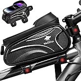 WOLFILIST Bike Bag - Waterproof Bike Frame Bag with Sun-Visor Rain Cover, Bike Phone Holder with TPU Sensitive Touch Screen, Handlebar Bag Bicycle Accessories, Large Capacity Suitable Phone Under 7"