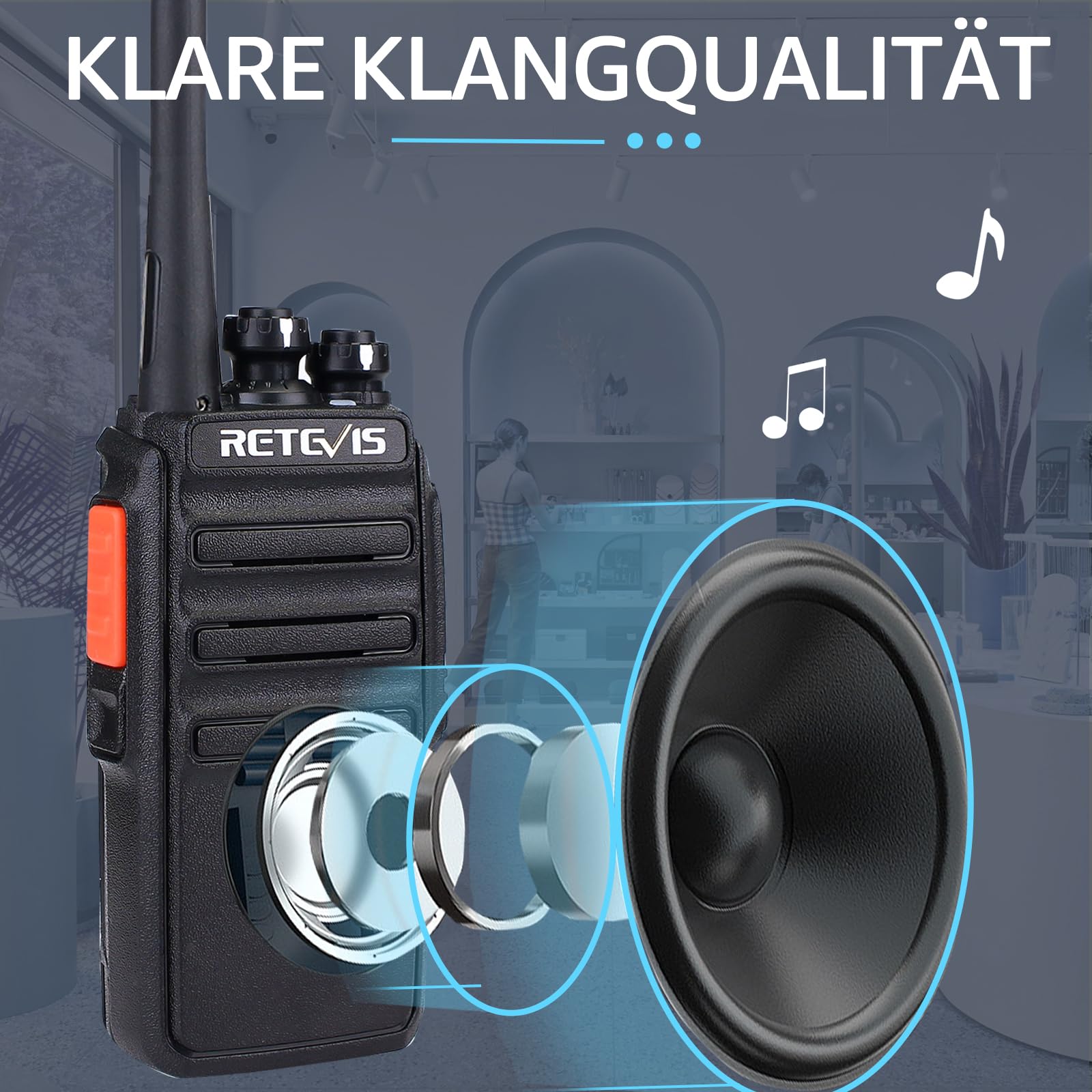 Retevis RT24 Walkie Talkie PMR446 Lizenzfreies, Professionelles Funkgerät mit Großer Reichweite und Freisprech-Walkie-Talkies für Erwachsene mit Ohrhörern und USB-Ladegerät (Schwarz, 1 Paar) 2