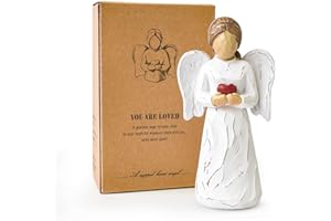 CUNTAUK Guardian Angel Statue, Healing Angel Figurines for Women, Resin Angel Statue Holding a Heart for Thanksgiving Christmas Home Decor Ornament Memorial Gifts