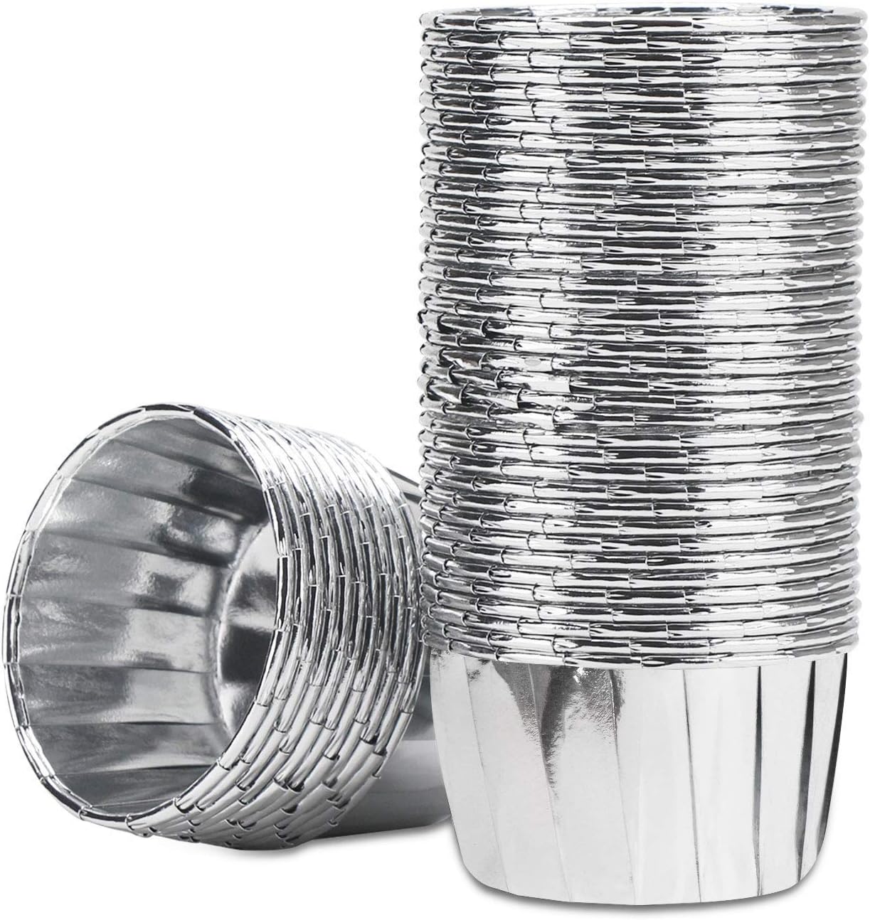 50 Count Aluminum Foil Muffin Cups, 3.5 Ounce Cupcake Holder, Cupcake Baking Cups, Muffin Pudding Holders, Disposable Foil Ramekins Baking Cups for Party Wedding Birthday (Silver)
