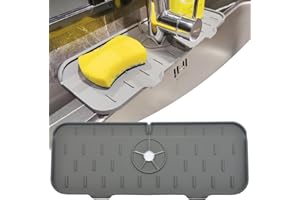Kitchen Faucet Sink Splash Guard, Silicone Water Catcher Mat – Sink Draining Pad Behind Faucet, Grey Rubber Drying Mat for Ki