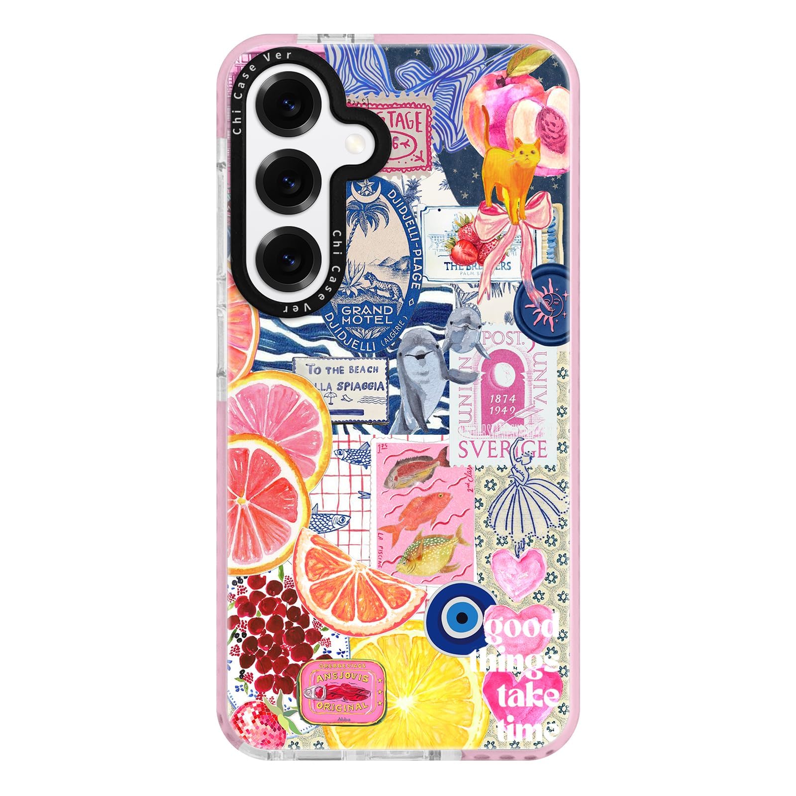 ChiCaseVer for Samsung Galaxy S25 Ultra Case,Expressive Y2K Citrus Coastal Sea Vintage Collage Design Blue Pattern Aesthetic style，Military-Grade Drop Protection with Camera Lens Guard for Women Girls