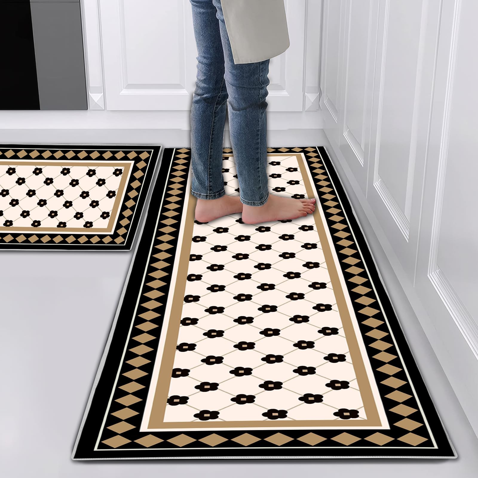 Hoimlm Kitchen Rug Set 2 Piece Non Slip and Anti Fatigue Kitchen Mat, Washable Mats and Rugs for kitchen,Hallway Runner Set, Dining Room, Entryway and Home Decoration Office