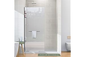 Sunrosa Frameless Glass Shower Panel 34"×72", Fixed Shower Glass Panel with Shelves in Matte Black, 3/8" Tempered Glass Shower Screen for Walk in Shower