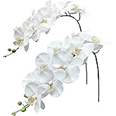 Fnize Orchid Stems Artificial Flowers Real Touch Latex Faux Phalaenopsis Branches 9 Large Blooms 38 Inches 2pcs White