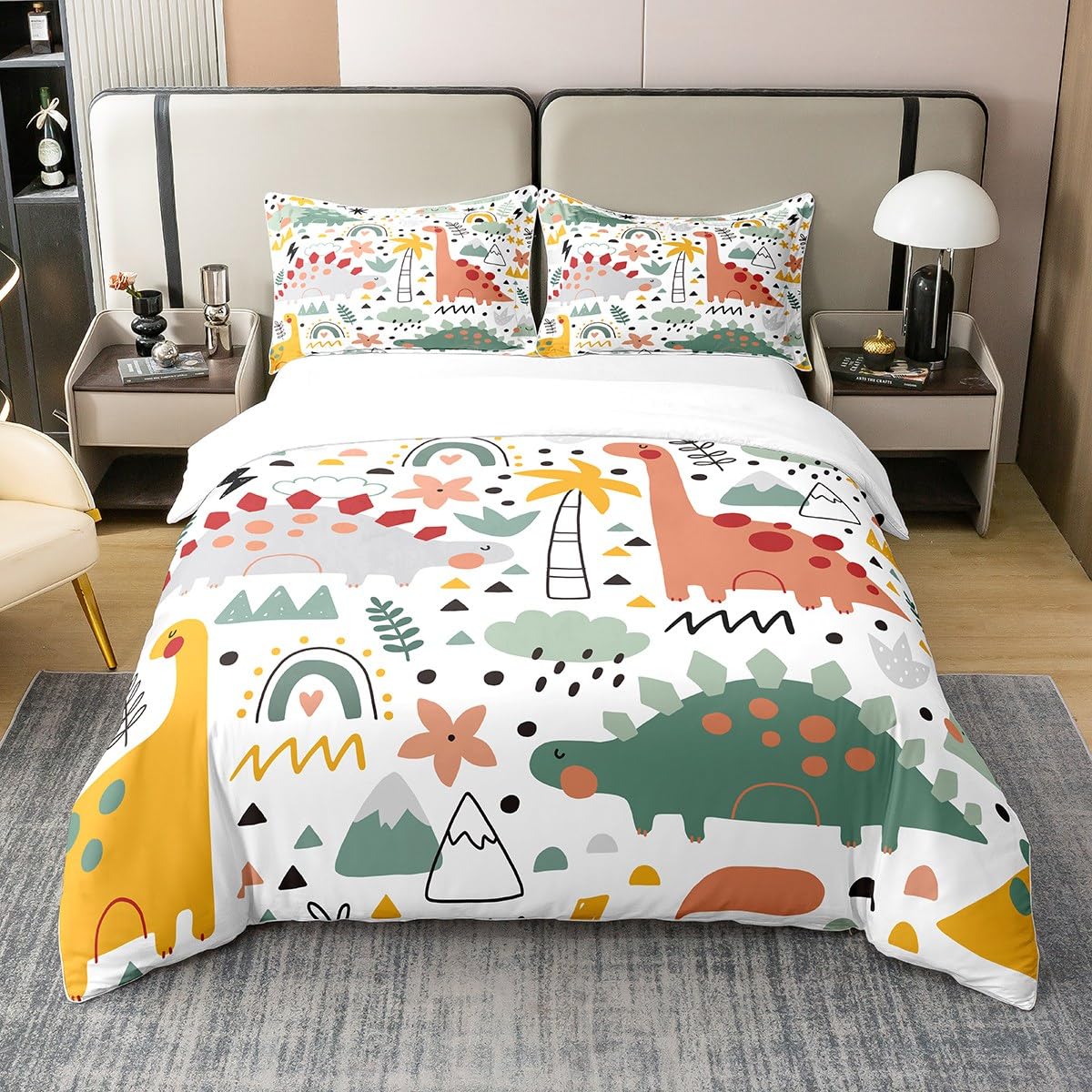 Dinosaur 100% Cotton Duvet Cover Double Size 3D Dino Print Bedding 100% Cotton Set for Kids Boys Girls Teens Room Decor Jungle Dino Comforter Cover Set Wild Animal Bedspread Cover 3Pcs Zipper — image 1