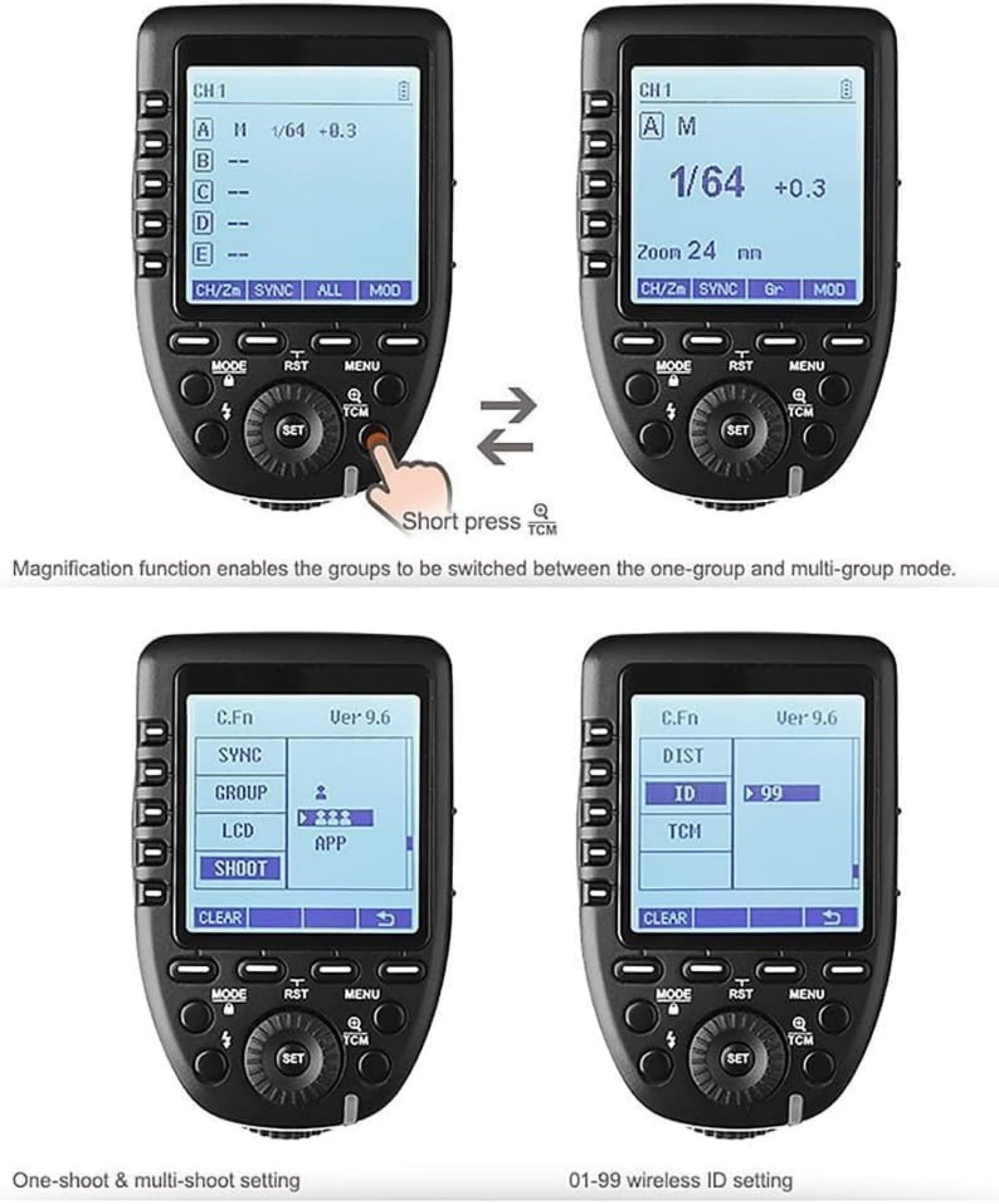 Godox XproS Xpro-S TTL Wireless Flash Trigger for Sony, 1/8000s HSS TTL-Convert-Manual Function Large Screen Slanted Design 5 Dedicated Group Buttons 11 Customizable Functions (XProS for Sony)