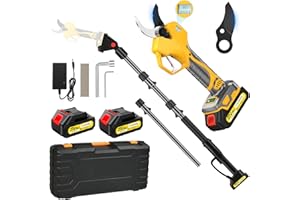 2-in-1 Cordless Electric Pruning Shears with 8FT Pole, Max Cutting Diameter 2 Inch, 21V 2 * 2Ah Battery Pruning Shears with L