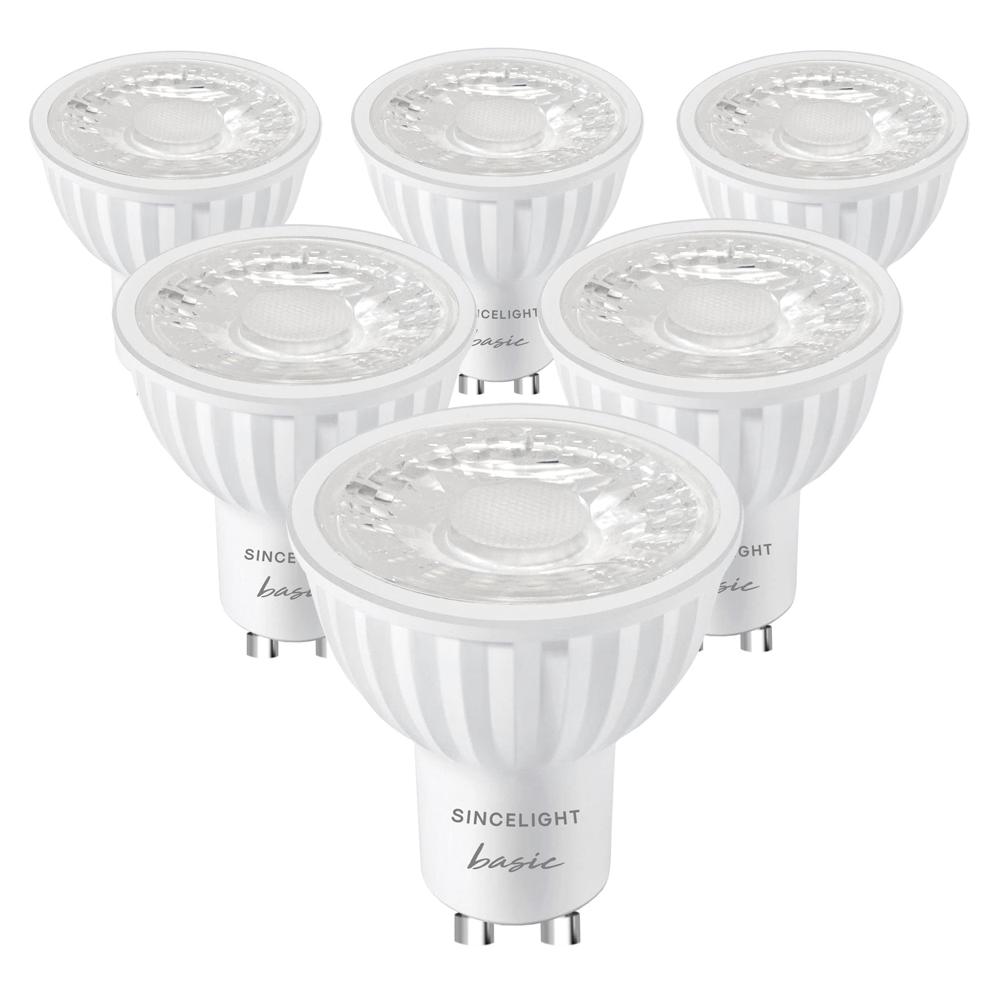 SINCELIGHT GU10 LED Spot Light Bulb 60° Beam Angle Moderate Focus Reflector, 6W, RA≈92, Warm White 2700K, Non-Dimmable, 500 Lumens Equivalent to 50W Halogen, Pack of 6