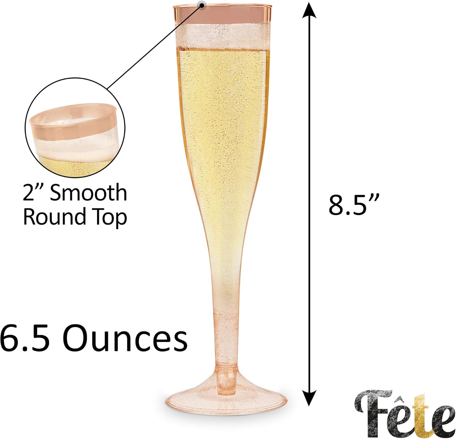 Champagne Glasses 30 Pcs Rose Gold Glitter Clear Plastic Classic Ware Glass Like Champagne Cups By Fete Premium Elegant 6 5 Oz Toasting Flute With Rose Gold Glitter And A Rose Gold Rim Kitchen