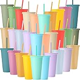 Honeydak 30 Pack Tumbler with Straw and Lid Bulk Cups for Gifts Water Bottle Iced Coffee Travel Mug Cup Reusable Plastic Tumblers for Party Birthdays 24-27 oz (Pastel Color)