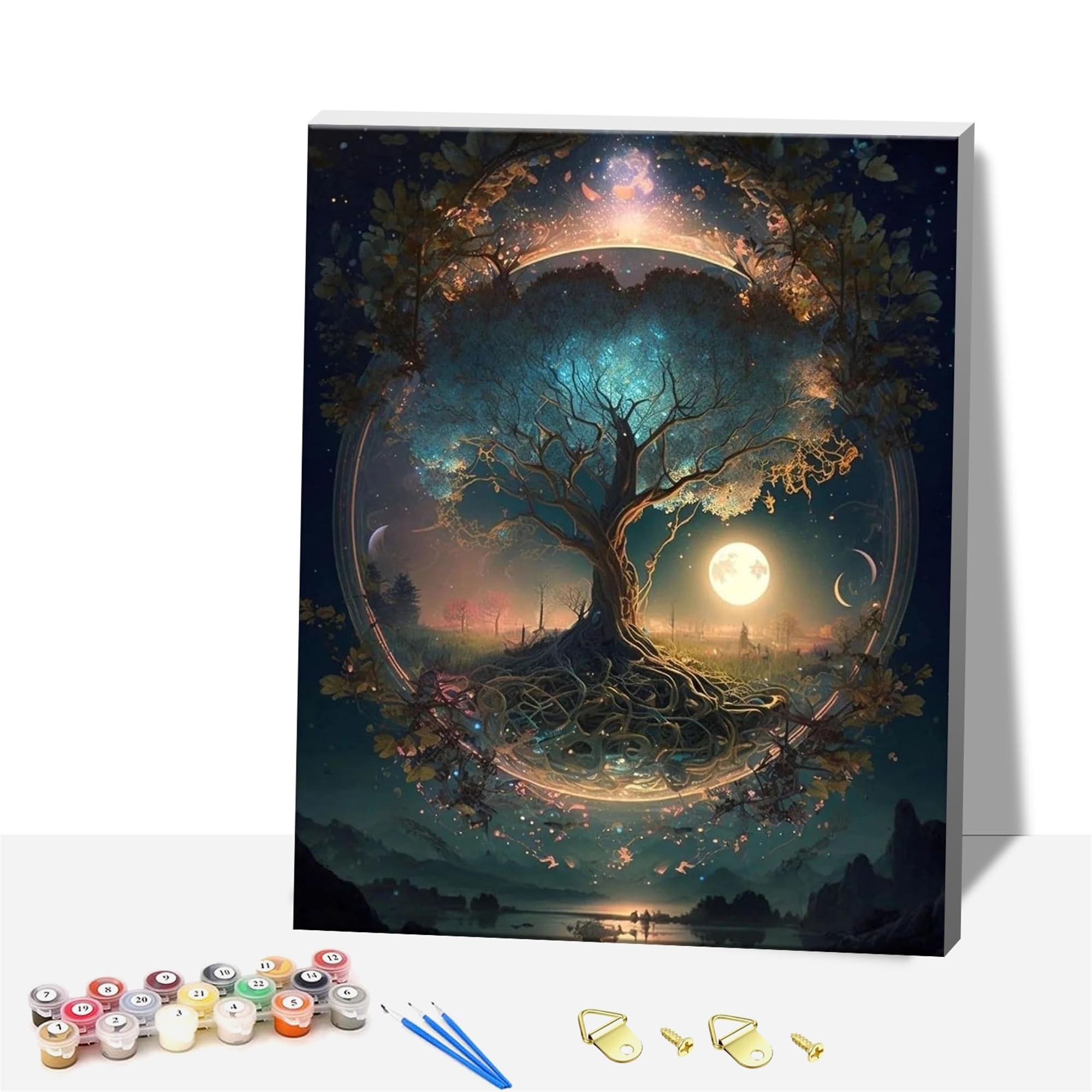 DSFEFV DIY Paint by Numbers for Adults,Wooden Framed Painting by Number Kits on Canvas,Acrylic Color by Numbers for Adult Beginner,Gifts Decor for Home Wall Room (Tree 2)