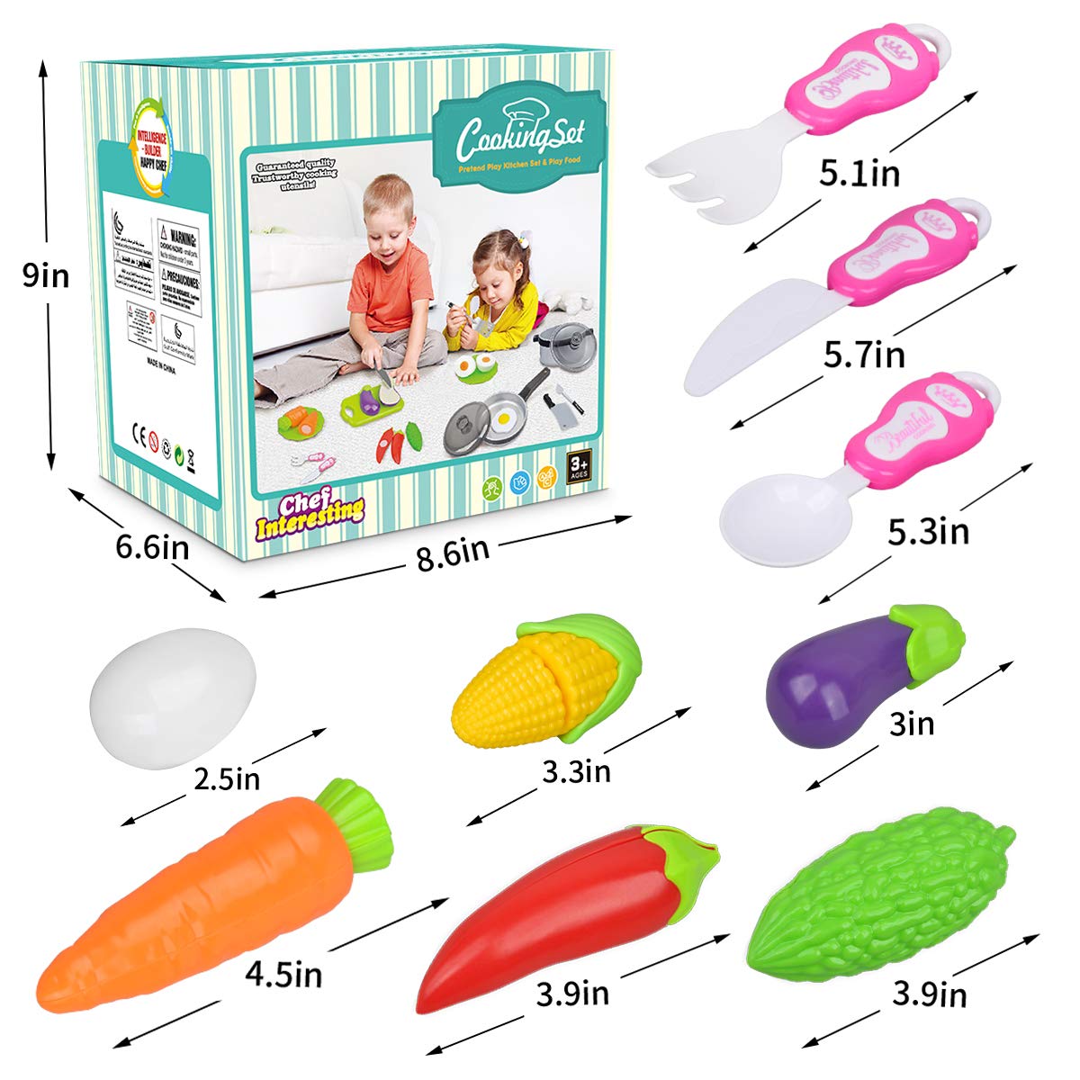 Kids Kitchen Pretend Play Set - 29Pcs Kitchen Toys Including Induction Cooker with Light Sound, Apron&Chef Hat, Cookware Utensils, Cutting Food Playset Accessories for Toddlers Girls Boy Birthday Gift