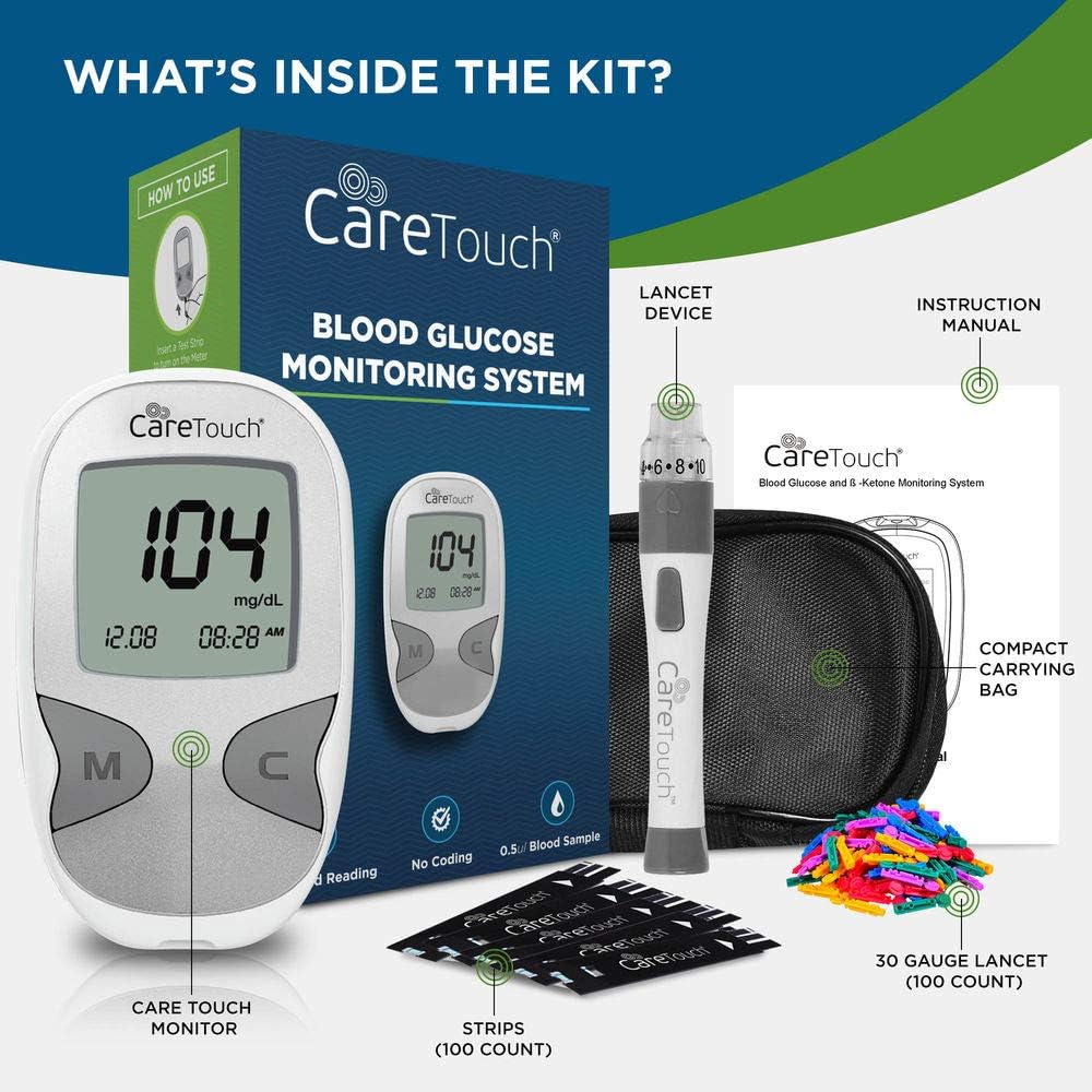 Care Touch Diabetes Testing Kit – Care Touch Blood Glucose Meter, 100 Blood Test Strips, 1 Lancing Device, 30 gauge Lancets-100 count and Carrying Case: Health & Personal Care