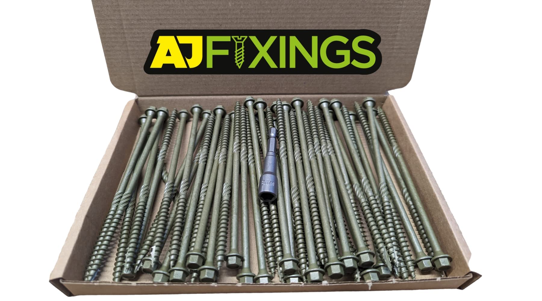 Box 50 - AJFixings Timber Hex Head Exterior Green Decking Frame Fixing Screws (100mm) โ image 1