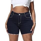 Gocolloa Women Plus Size Jean Shorts Stretchy High Waisted Frayed Raw Hem Denim Shorts 5.5" Inseam