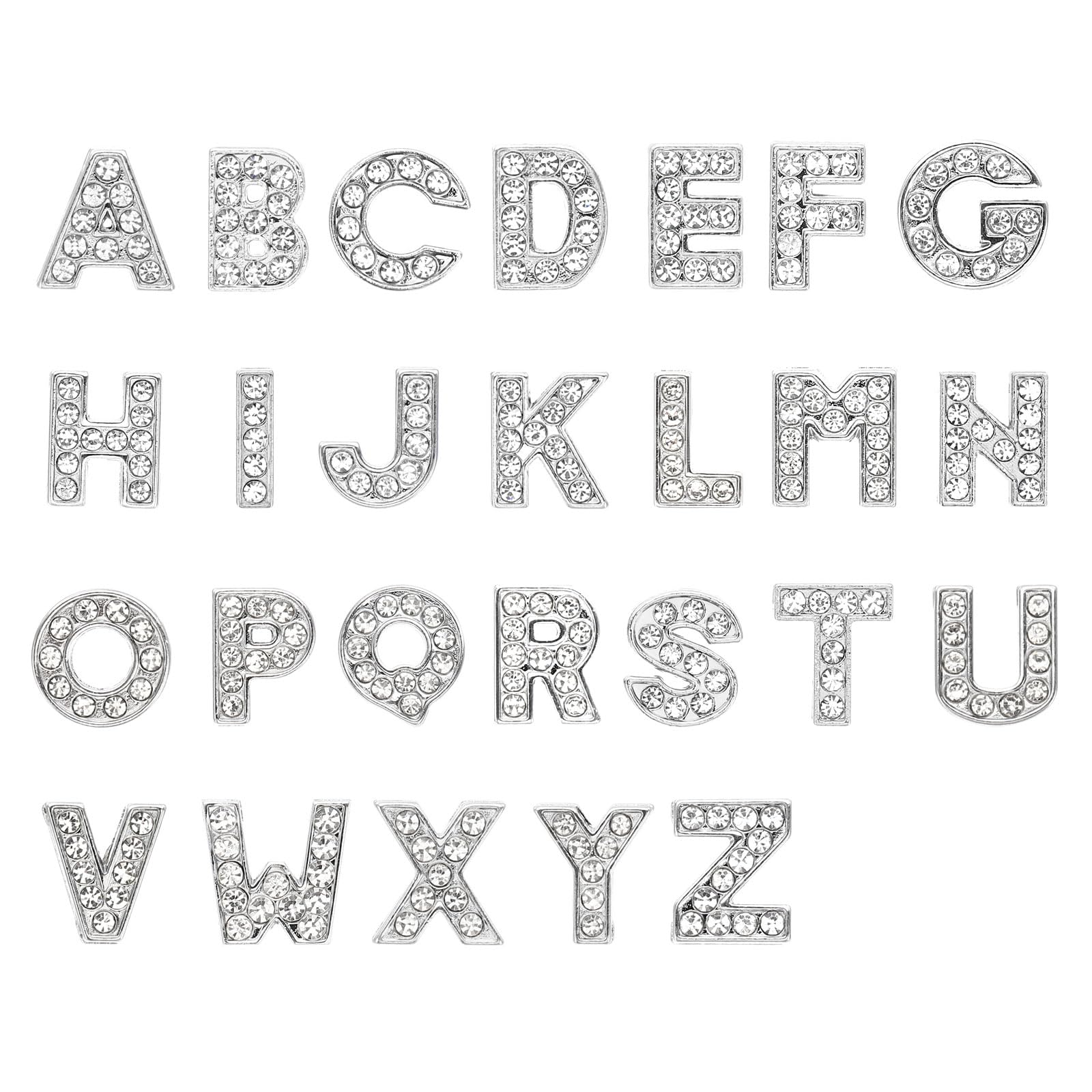PATIKIL 1 Set Letter Charm, A-Z Rhinestone Letter Charm Crystal Alphabet Slide Wristbands Charm Pendant for Jewelry Making Leather Collar Necklace Bracelets Hair Clips, Silvery