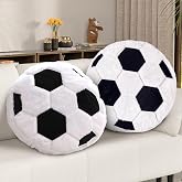 FPYWO Soccer Pillow Plush, 2 Pack Round Sports Throw Pillows, 15.8 Inch | Soccer Decorative Pillows for Couch, Soft Fluffy Sports Decor for Game Room, Couch and Bedroom, Birthday Gift for Soccer Fans