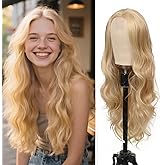 Long Mixed Blonde Wig for Women 26 Inch Wavy Synthetic Wig Middle Part Natural Looking Heat Resistant Balayage Blonde Curly Wig for Daily Use Cosplay Halloween Party