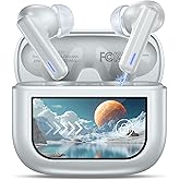Wireless Earbuds Bluetooth Headphones, ANC/ENC Noise Cancelling, Ear Buds with Multifuntional Touch Screen, 40H Stereo Sound for Sports, IPX7 Clear Calls, 5 EQ for iOS Android (Light Gray)