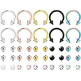 Ftovosyo 10Pcs Horseshoe Rings + 30Pcs Replacement Balls 16G Surgical Steel Nose Septum Horseshoe Hoop Eyebrow Lip Piercing Jewelry Helix Daith Earrings Externally Threaded Barbell Parts
